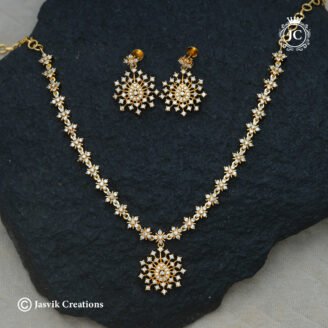 Microplated Diamond Replica AD Floral Necklace Set - JCNL1002