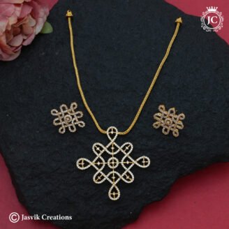 Trending AD Kolam Design Pendant Necklace Set ( with Back Chain) - JCNL1004