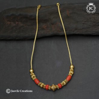 Coral & Brass Designer Bead Chain Necklace - JCNL1008