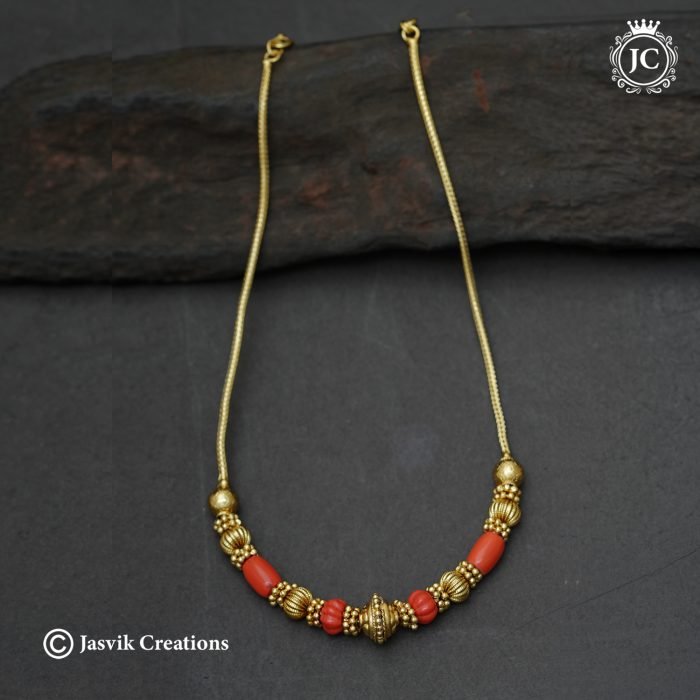 1008 Corel Brass Base Ball Chain Necklace-JCNL1008 - 750 (4)