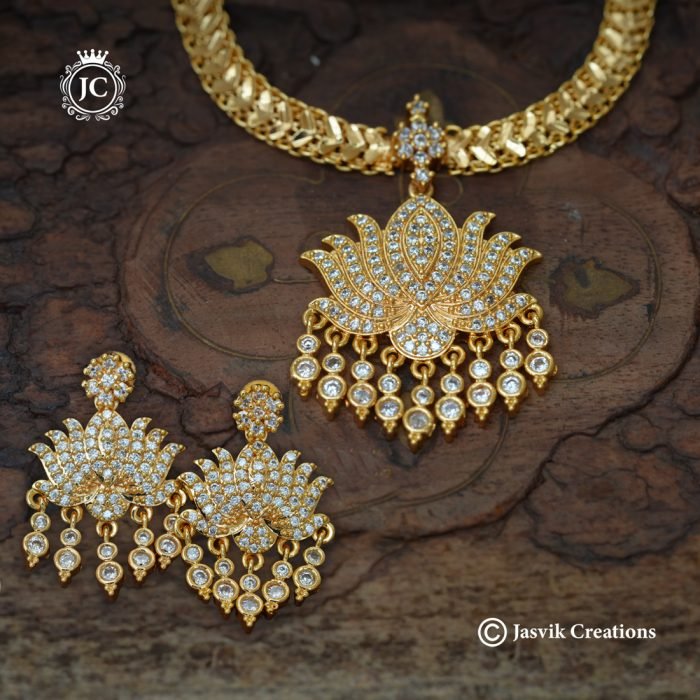 1010 Microplated Full White Lotus Attkai with Earring -JCNL1010- 750 (5)