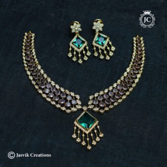 Exquisite American Diamond & Emerald Green Stone Necklace - JCNL1013