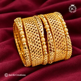 Classic Gold-Plated Mesh Pattern & Bead Work Bangle Combo Set - JCBN158