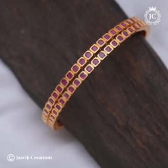 Vintage Style Square Pattern Ruby Kemp Bangle Set - JCBN167