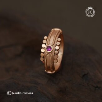Impon Single-Stone Beaded Band Finger Ring (Randomn Size) without Polish - JCFR181 - Red