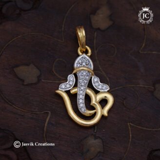 wo-Tone Gold Finish Om Ganesha CZ Pendant - JCPT194