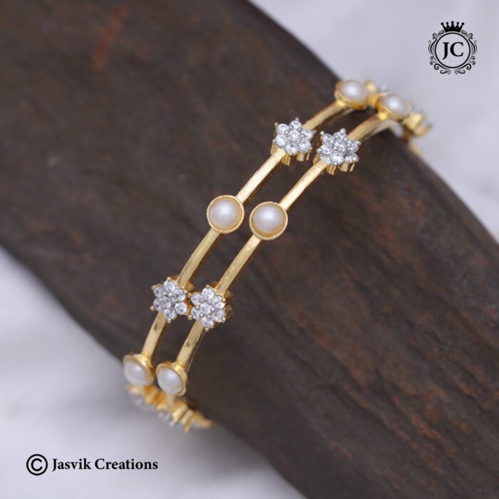201 GJ Finish Pearl Diamond look Bangle-JCBN201 - 450 201 GJ Finish Pearl Diamond look Bangle-JCBN201 - 450