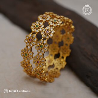 Premium Floral AD Stone Matte Gold Bangle Pair - JCBN244