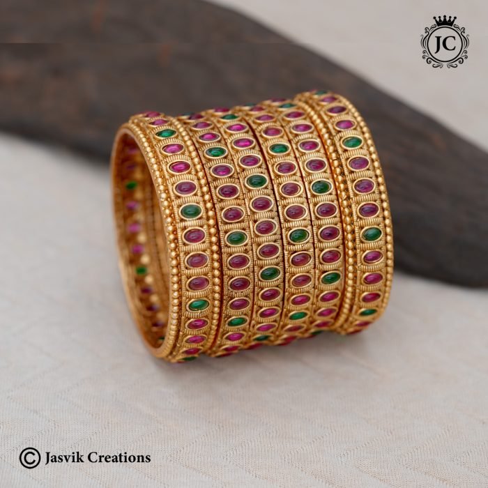 249 MAtte Finsh Kemp Stone Bangle Combo Set-JCBn249 -550