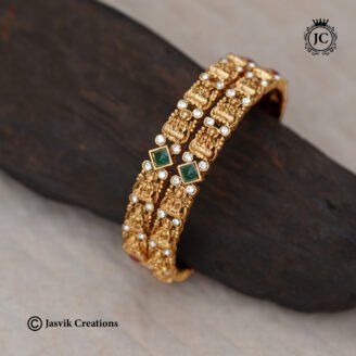 Matte Finish Lakshmi & CZ Stone Bangle Pair - JCBN250