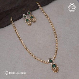 Premium Emerald Green AD Stone Haram with Matching Earrings - JCHM261