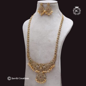 Victorian Goddess Lakshmi Haram  with Pearl & Gold Bead Drops - JCHM266