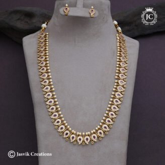 Matte Finish Mango Design Haram with Ruby Stones and Matching Earring - JCHM268
