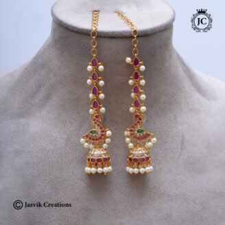 Premium Real Kemp Peacock Jhumka  with Attached Mattal - JCER334