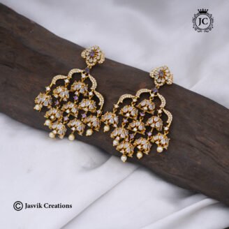Premium AD Layered Multi-Dome Jhumka  with Lavender & White Stones - JCER339