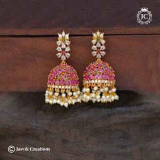 Ruby & Emerald AD Stone Grand Partywear Jhumka - JCER450