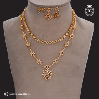 Premium American Diamond (AD) Dual Necklace Combo Set with Earrings - JCCM547