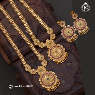 Gold Forming Antique Combo Set - Short & Long Necklace with Earrings - JCCM548