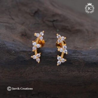 Sparkling CZ Floral Vine Gold-Plated Ear Climbers / Stud Earrings - JCER702