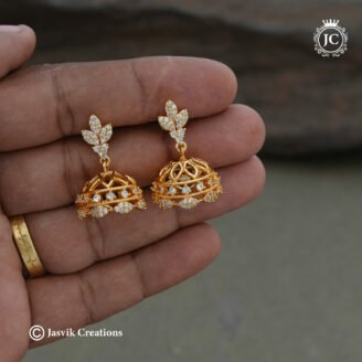 Premium Microplated Diamond Replica Leaf Motif CZ Jhumkas - JCER 704