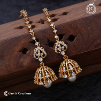 Elegant CZ Diamond Look Jhumkas with CZ Mattal Pearl Drop - JCER705