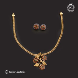 Budget-Friendly Ruby Floral Attigai Necklace - JCNL780