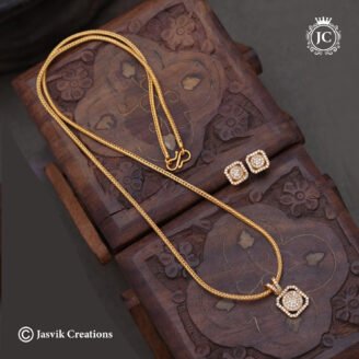 Antique Finish Diamond Replica Pendant Chain Set with Matching Stud Earrings -  JCCH834