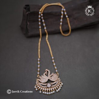 Vintage Style Double Swan CZ Pearl( Full White ) Dollar Chain - JCCH838