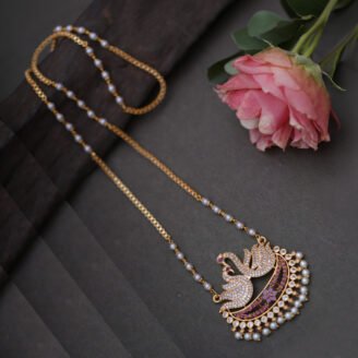 Vintage Style Double Swan CZ Pearl( Red White ) Dollar Chain - JCCH839