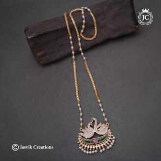 Vintage Style Double Swan CZ Pearl( Multi ) Dollar Chain - JCCH840