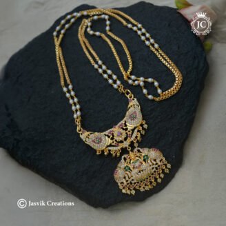 Microplated AD Pearl Rani Haram with Lakshmi Pendant Chain - JCCH846