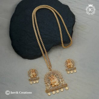 Microplated Radha Krishna AD Pendant Set with 30-Inch Thick Chain - JCCH847