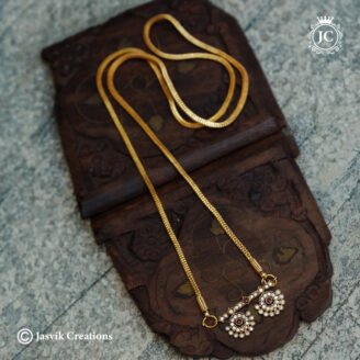 Antique Thali Pattern CZ & Ruby Dollar Chain - JCCH850