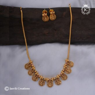 Premium Quality Antique 9-Coin Kasu Necklace with Matching Earrings - JCNL939
