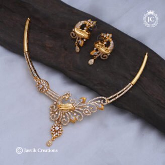 Diamond Replica Peacock Motif AD Stone Necklace - JCNL944