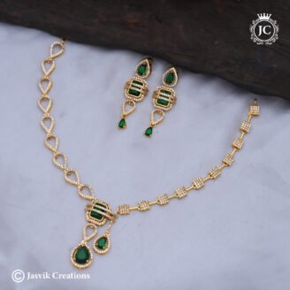 Premium AD Stone Asymmetric Emerald Green Necklace - JCNL949