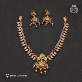 Premium Antique Goddess Lakshmi Manga Malai / Mango Necklace - JCNL950