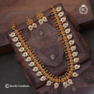 Matte Finish Divine Goddess Lakshmi Manga AD Necklace with Matching Earrings- JCNL972
