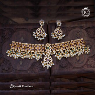 Royal Ruby Kemp & Pearl Cluster Choker - JCNL976
