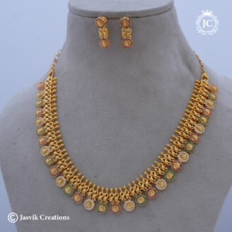 Multi-Color Lakshmi Coin & AD Stone Necklace - JCNL977