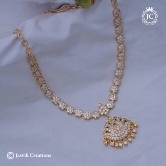 Impon Floral White CZ Stone Attigai Necklace - JCNL979