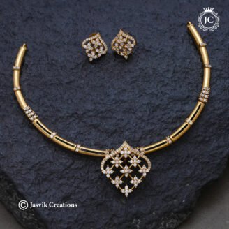 Diamond-Look Antique Finish Hasli Necklace Set with Matching Earrings - JCNL980