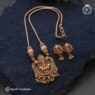 Budget Friendly Antique Matte Finish Lakshmi Pendant Necklace with Side Beads - JCNL983