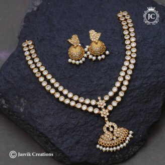 Premium Antique Finish CZ Two-Layer Peacock Pendant Necklace with Jhumkas- JCNL984