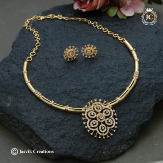 Micro Gold Plated Floral Mandala Kante Necklace with  Earrings - JCNL990