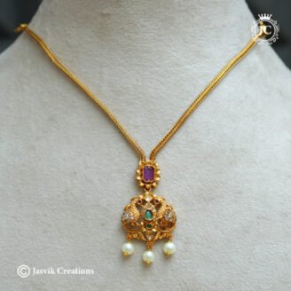 Traditional Matte Finish Peacock Attigai Pendant Necklace -  JCNL995