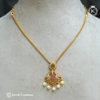 Traditional Matte Finish Peacock Attigai Pendant Necklace -  JCNL998