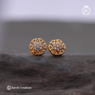 Cute Floral CZ Gold-Look Kids Stud Earrings - JCER667